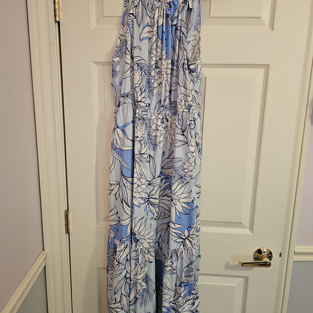 Halston Heritage Blue and White Floral Jumpsuit